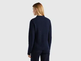 100% cotton knit jacket - Dark Blue | Benetton