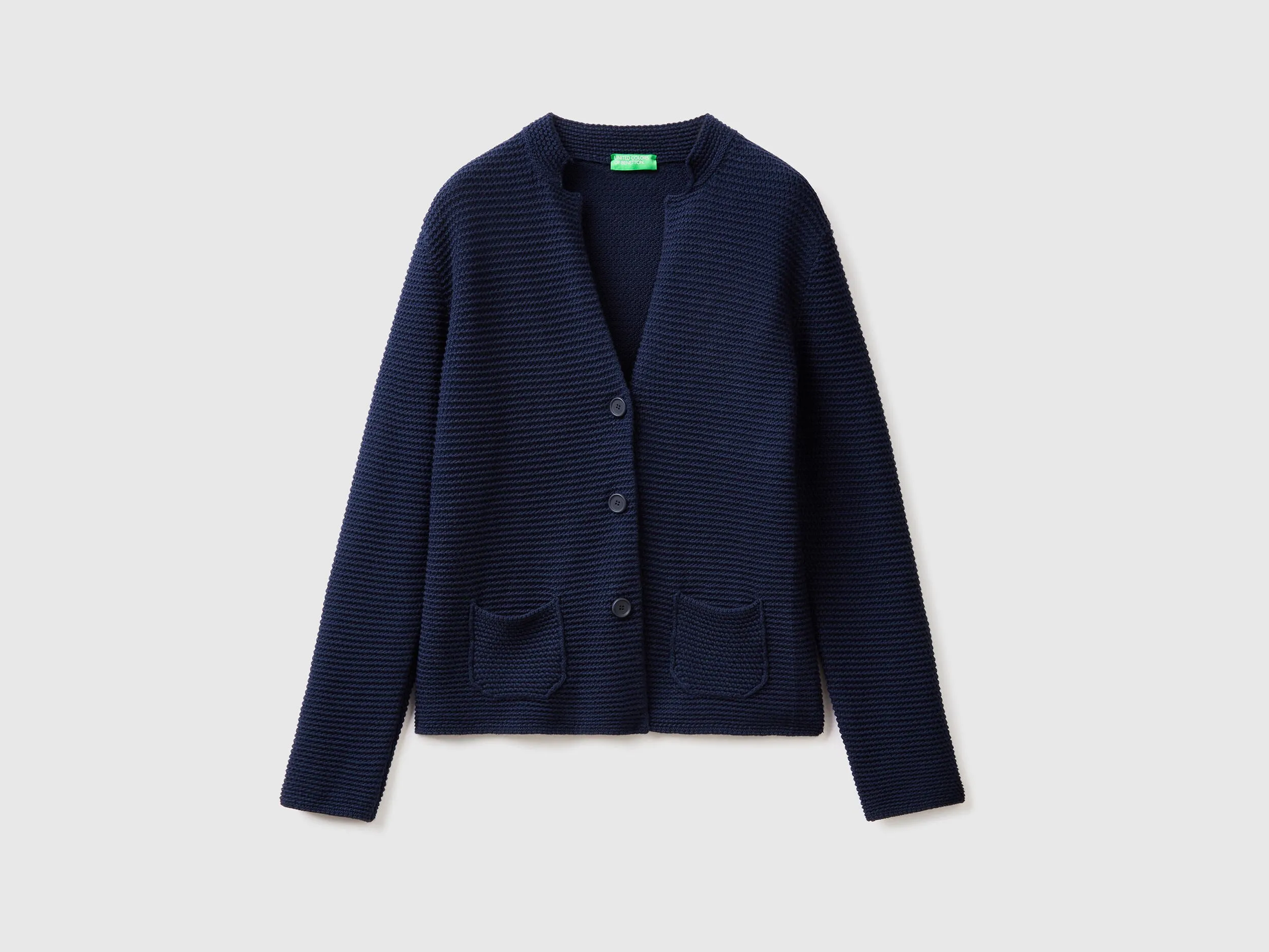 100% cotton knit jacket - Dark Blue | Benetton