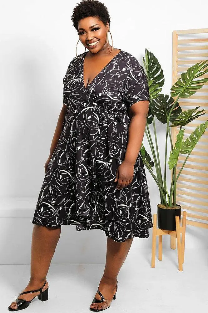 Abstract Floral Print Midi Wrap Dress