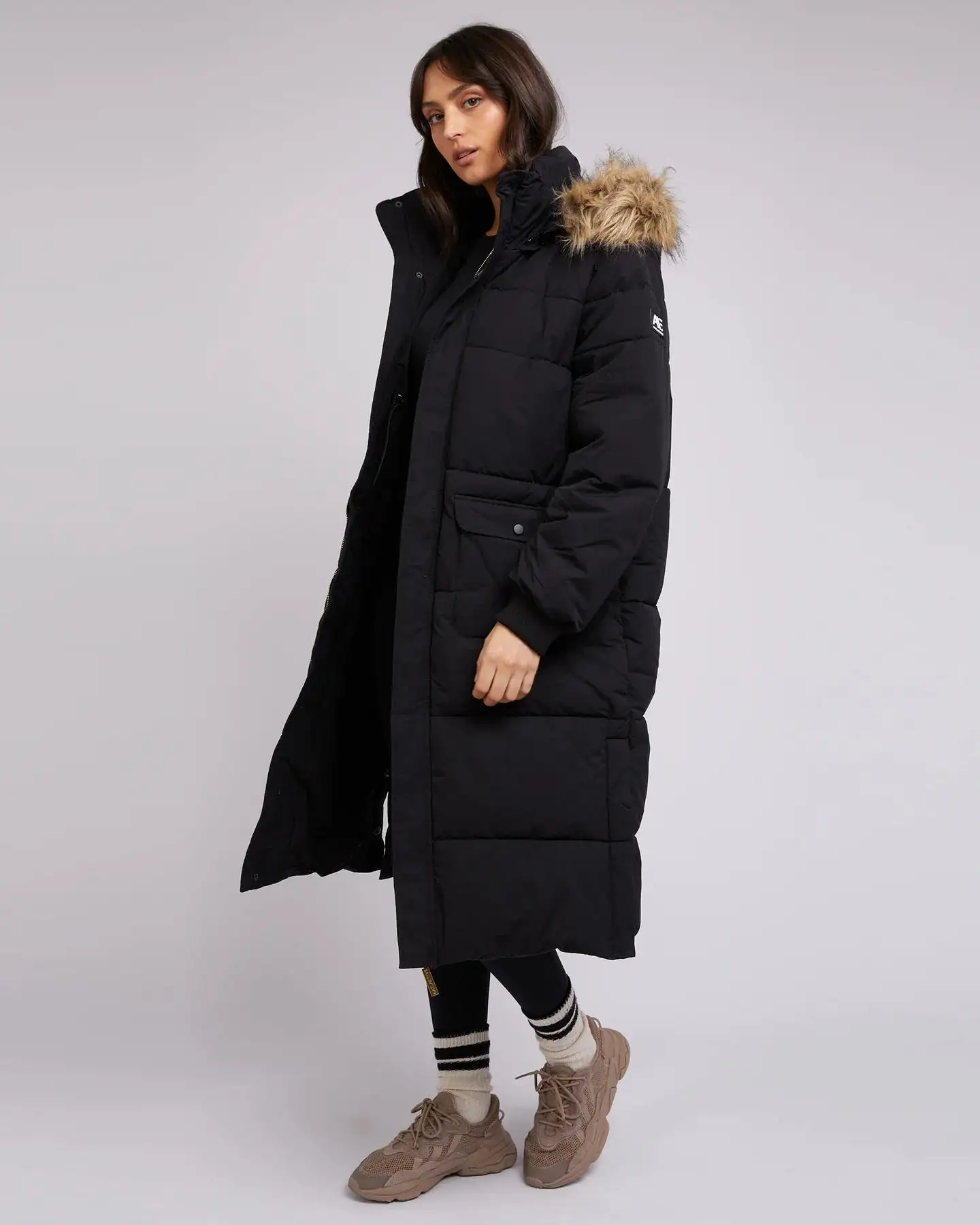 Active Fur Longline Puffer Black