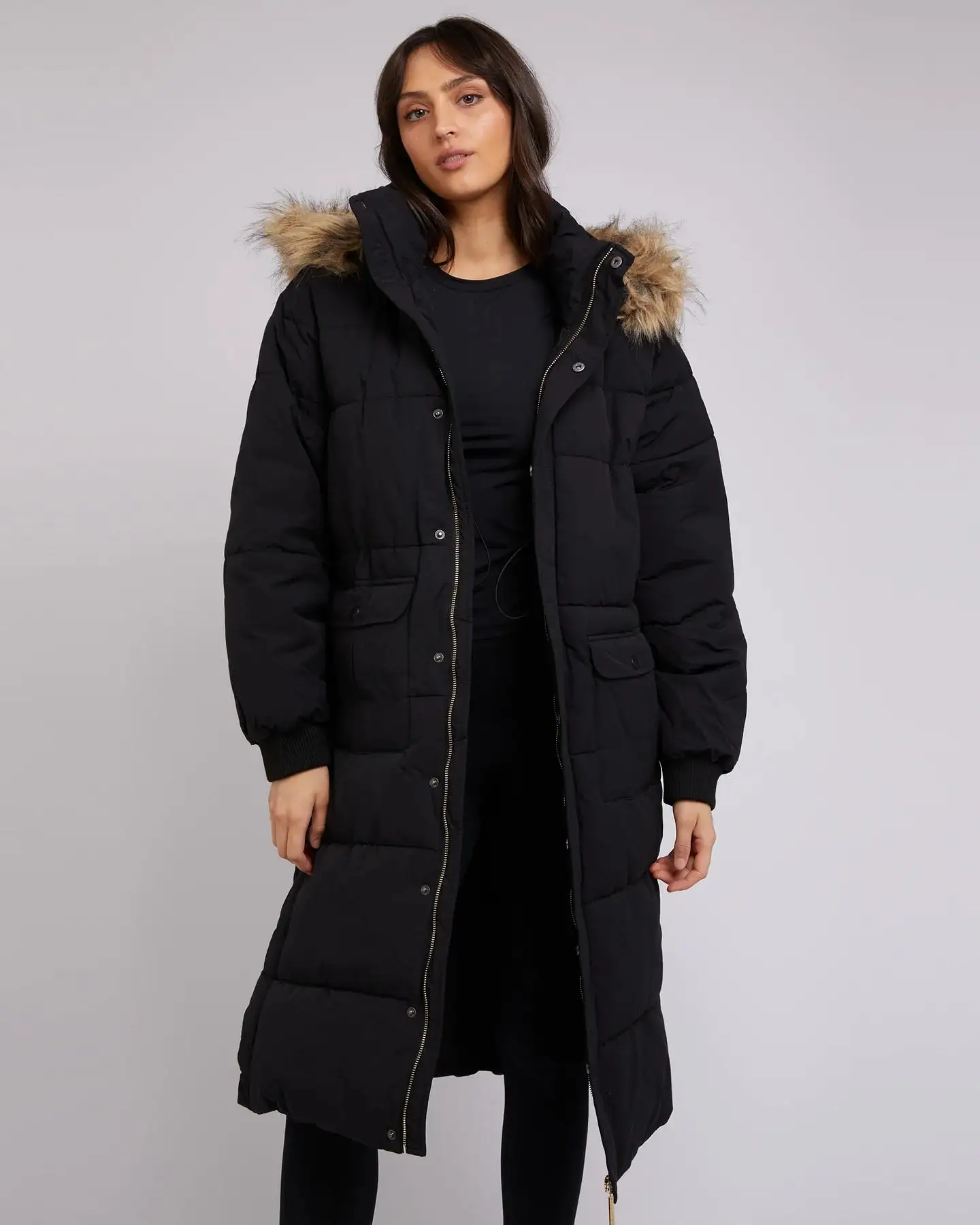 Active Fur Longline Puffer Black