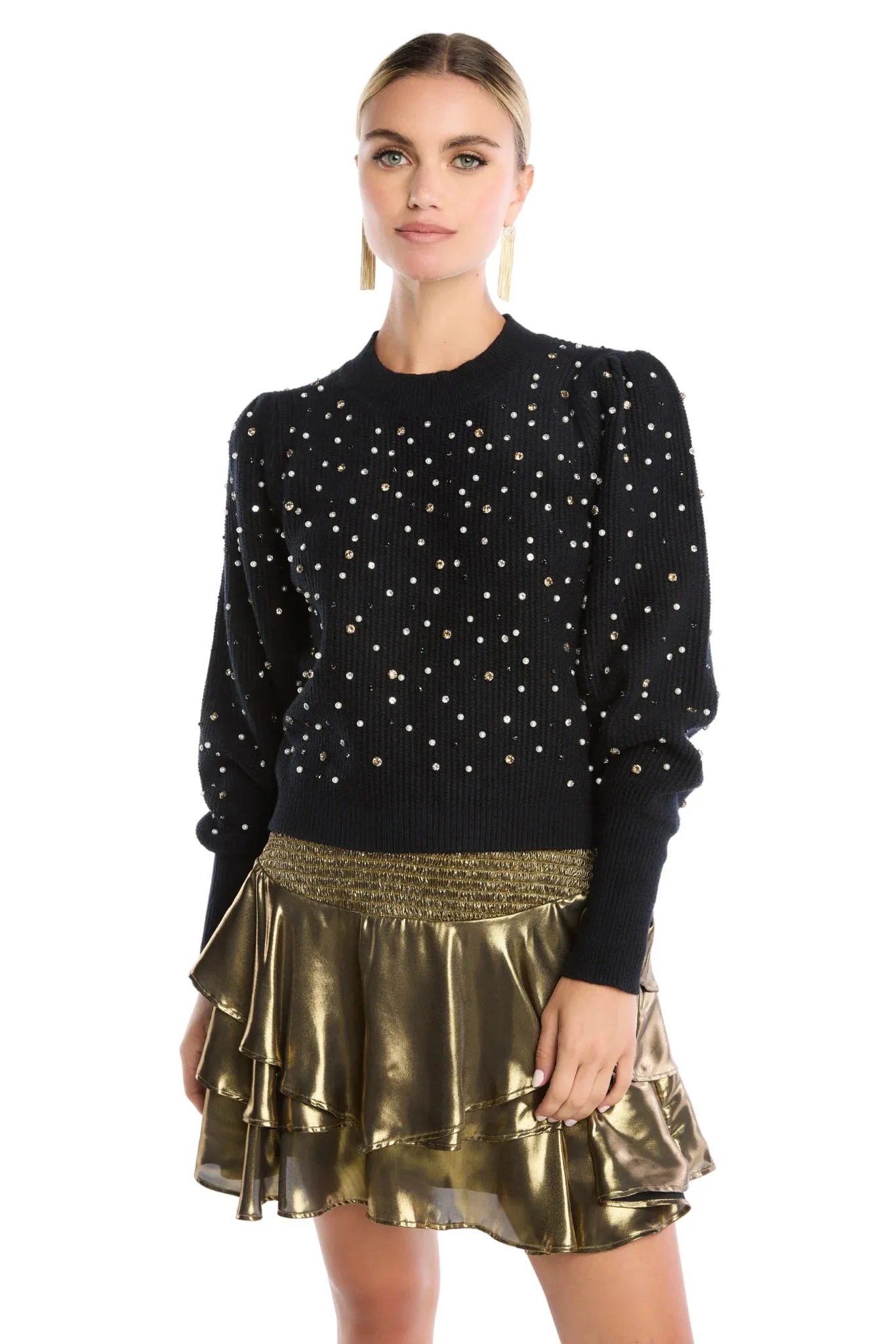 ALLISON Rhinestone Charlotte Sweater Black