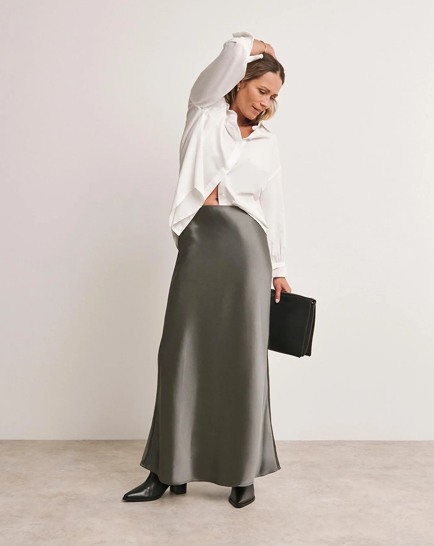 Anthology Pewter Satin Slip Skirt