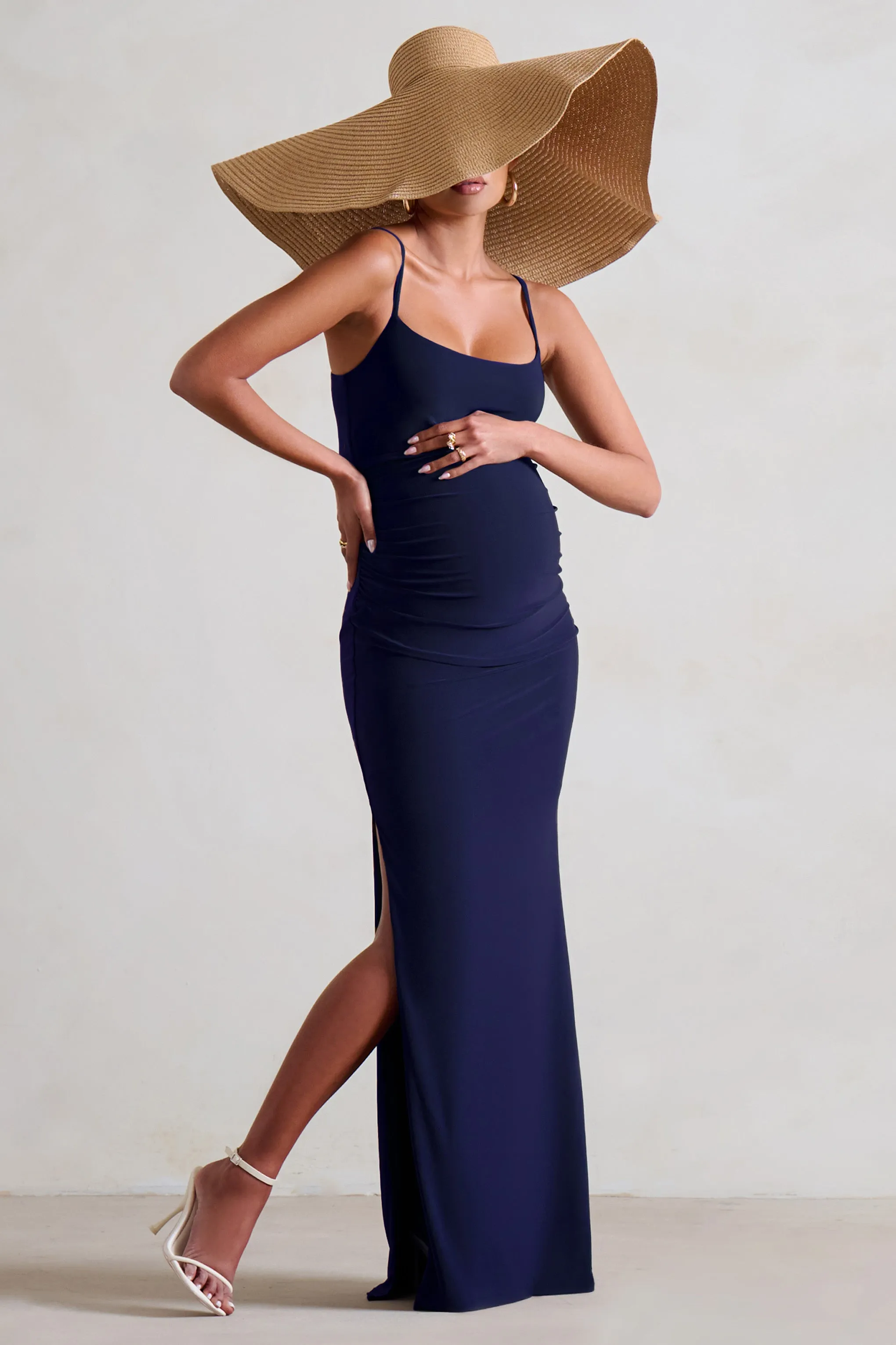 Aurelia | Navy Maternity Cami Maxi Dress With Split