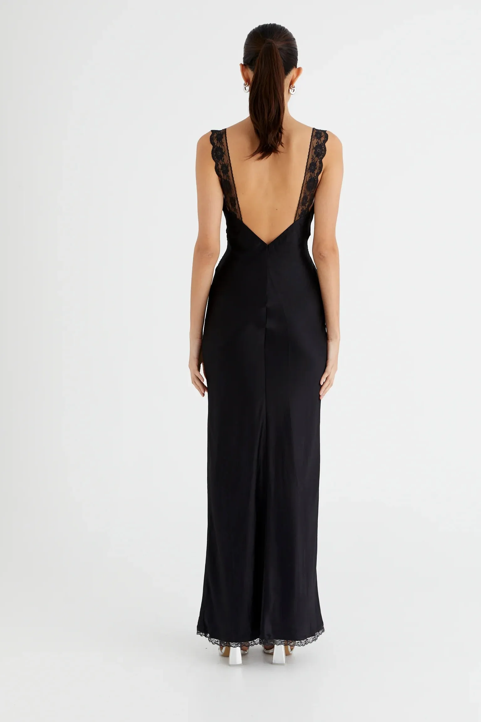 Benni Robbie Satin Slip Dress - Black