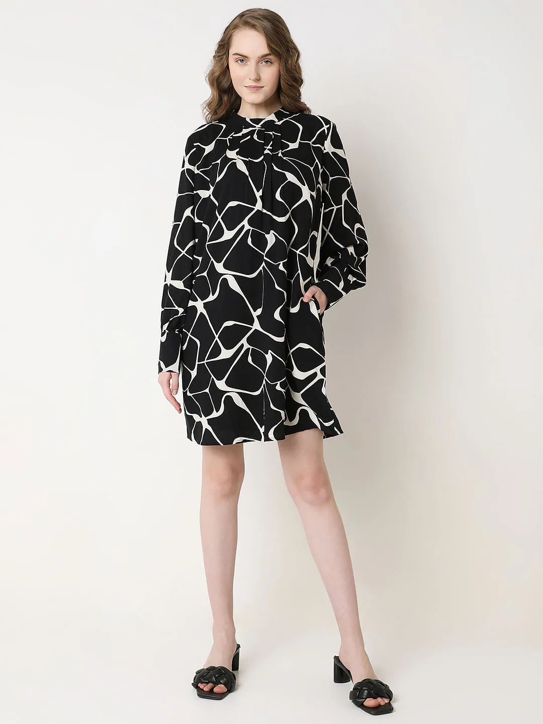 Black Abstract Print Dress