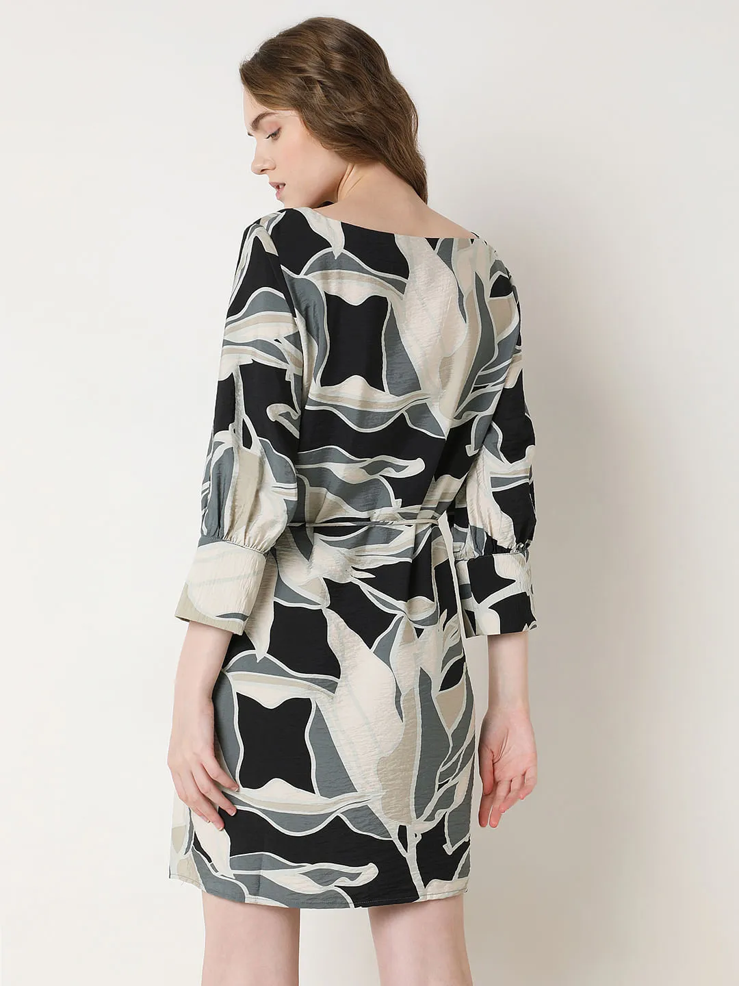 Black Abstract Printed Short Dress