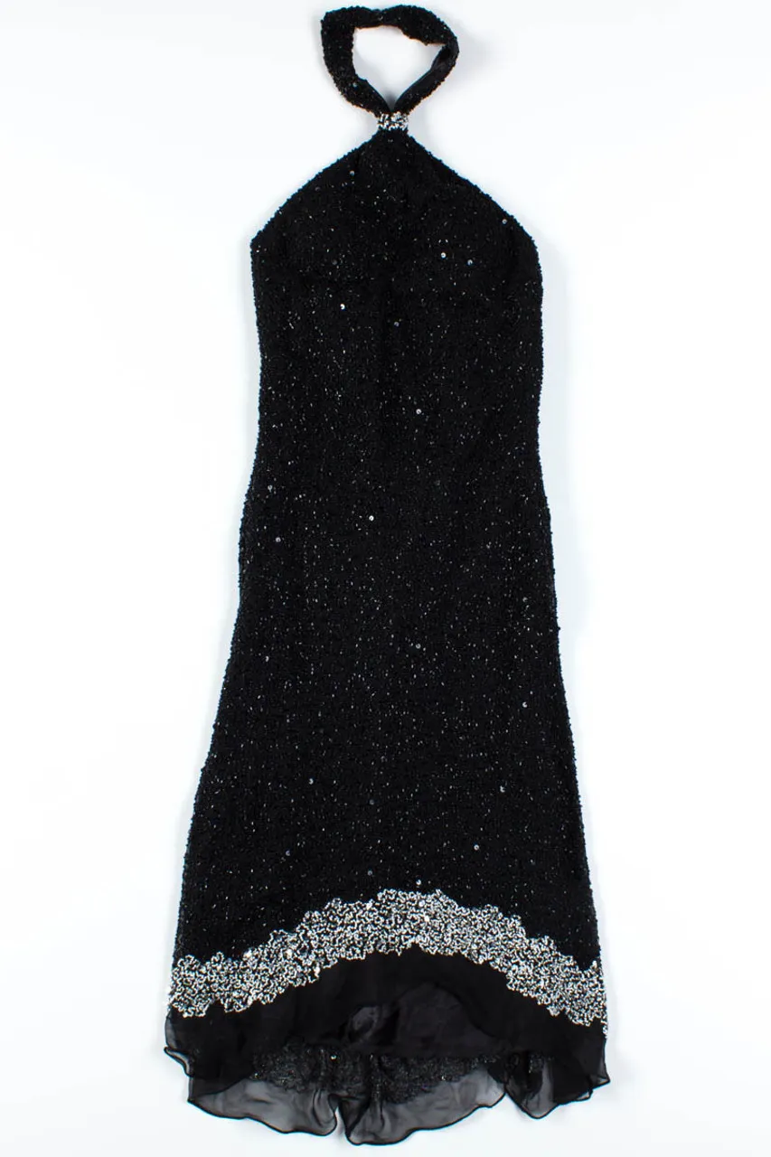 Black Beaded Halter Dress