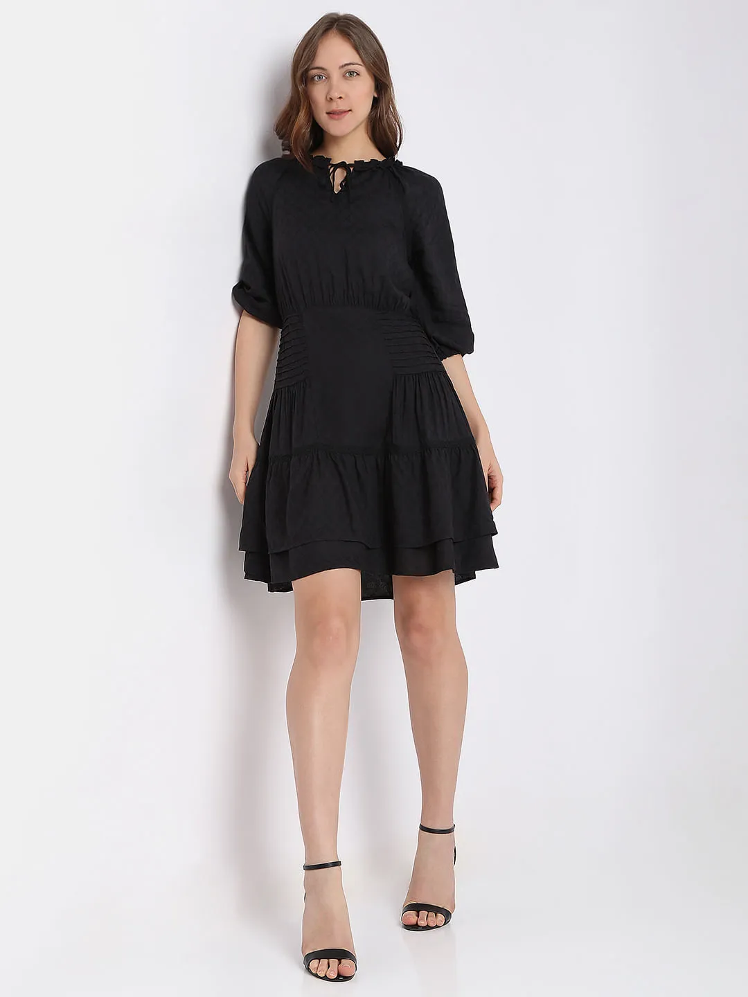 Black Jacquard Tiered Dress