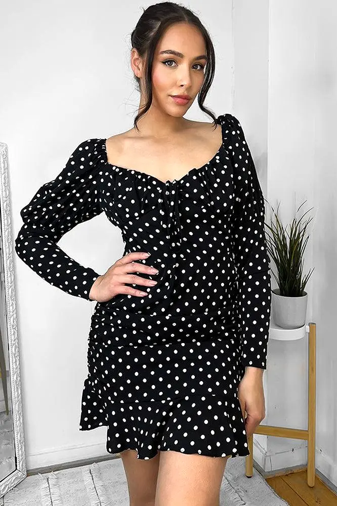 Black Polka Dot Frilled Milkmaid Dress