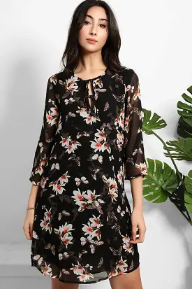 Black Sheer Floral Chiffon Dress