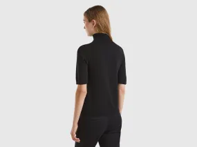 Black short sleeve turtleneck in cashmere blend - Black | Benetton