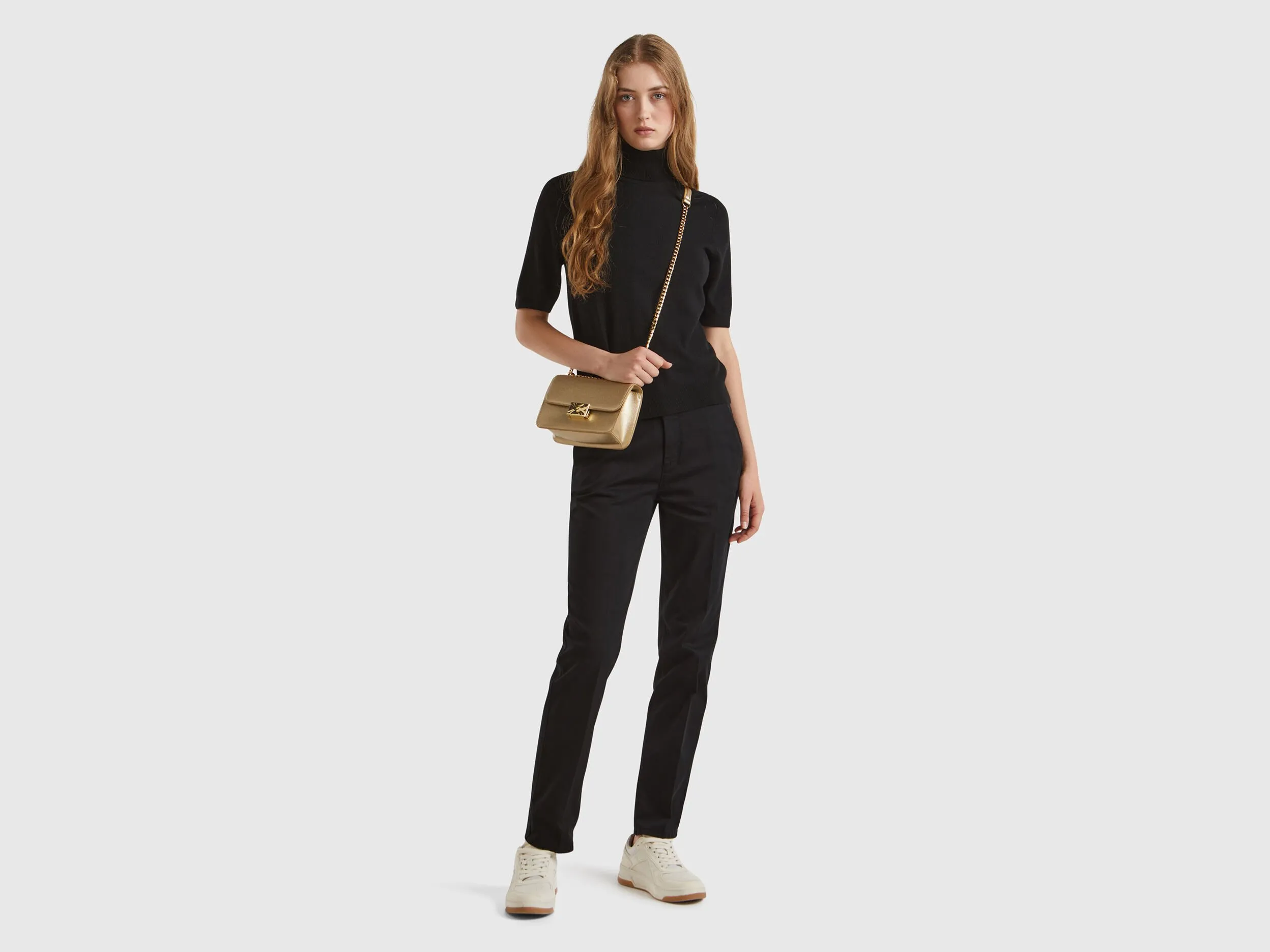 Black short sleeve turtleneck in cashmere blend - Black | Benetton