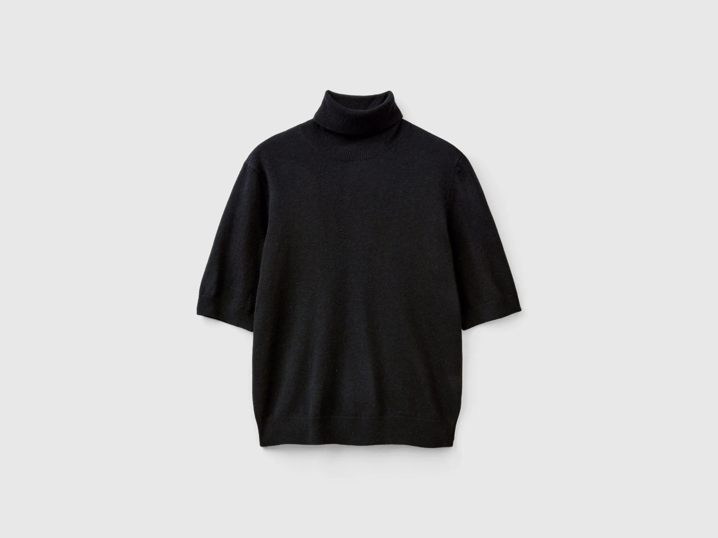 Black short sleeve turtleneck in cashmere blend - Black | Benetton