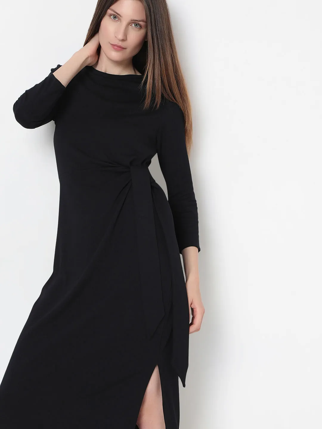 Black Tie-Knot Detail Dress