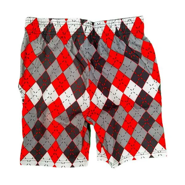 Boys Red & Grey Argyle Tennis Short