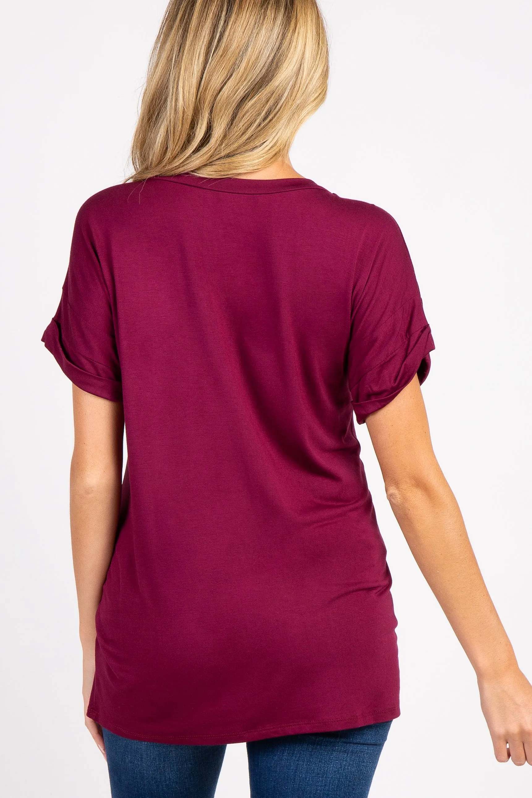 Burgundy Solid Pocket Maternity Top