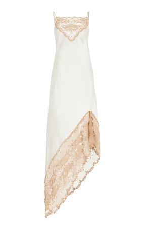 By Malene Birger Laynee Asymmetric Lace-Trimmed Satin Slip Dress