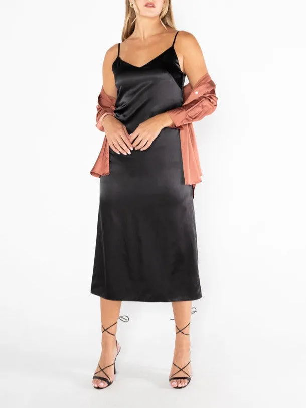 C'EST MOI Long Satin Slip Dress