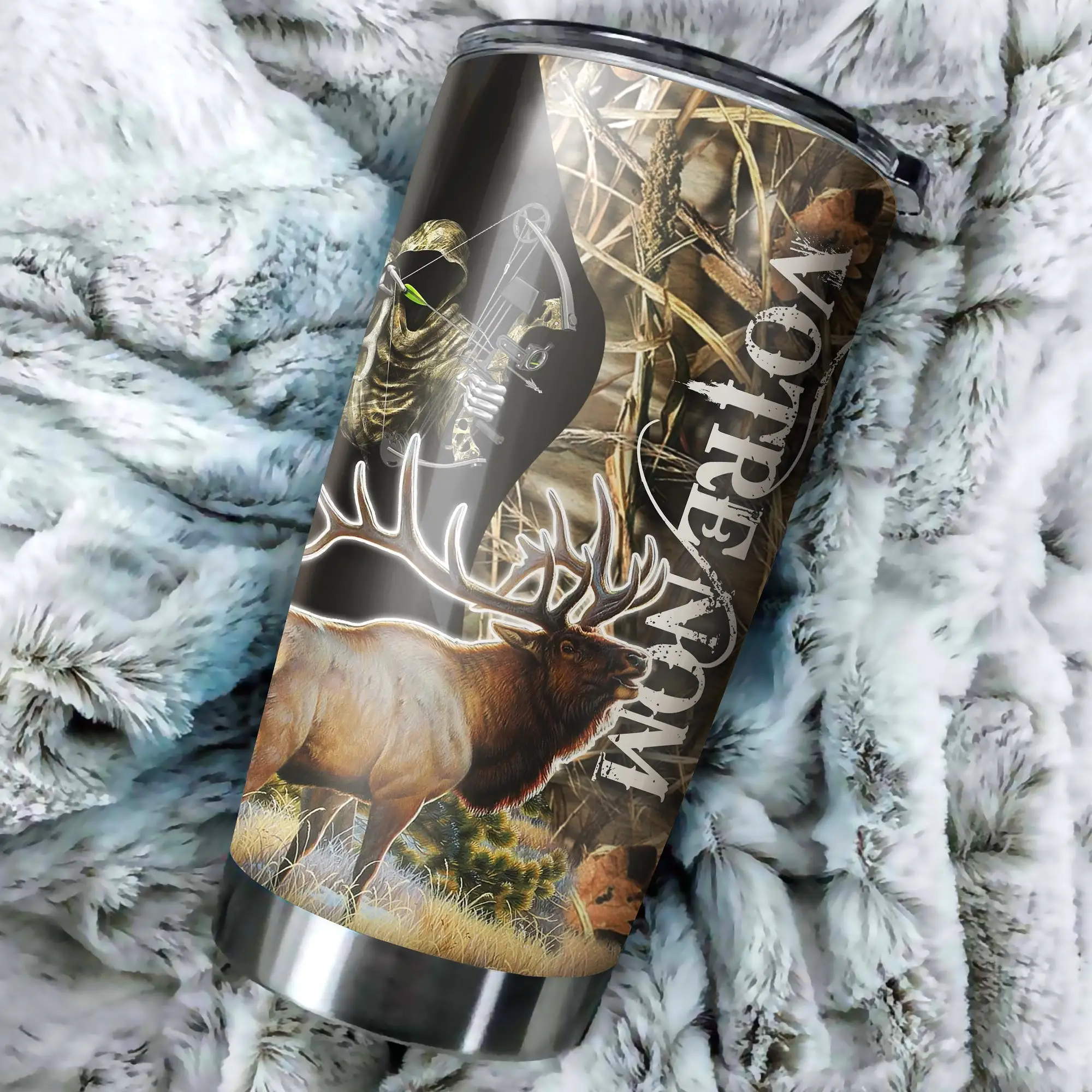 Chasse Du Wapiti, Faucheuse Chasse  L'arc, Mug Isotherme Cadeau Personnalisé Chasseur, Camouflage - CT29062019