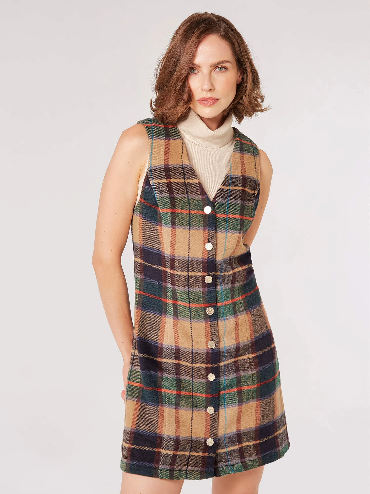 Checked Pinafore Mini Dress | Apricot Clothing