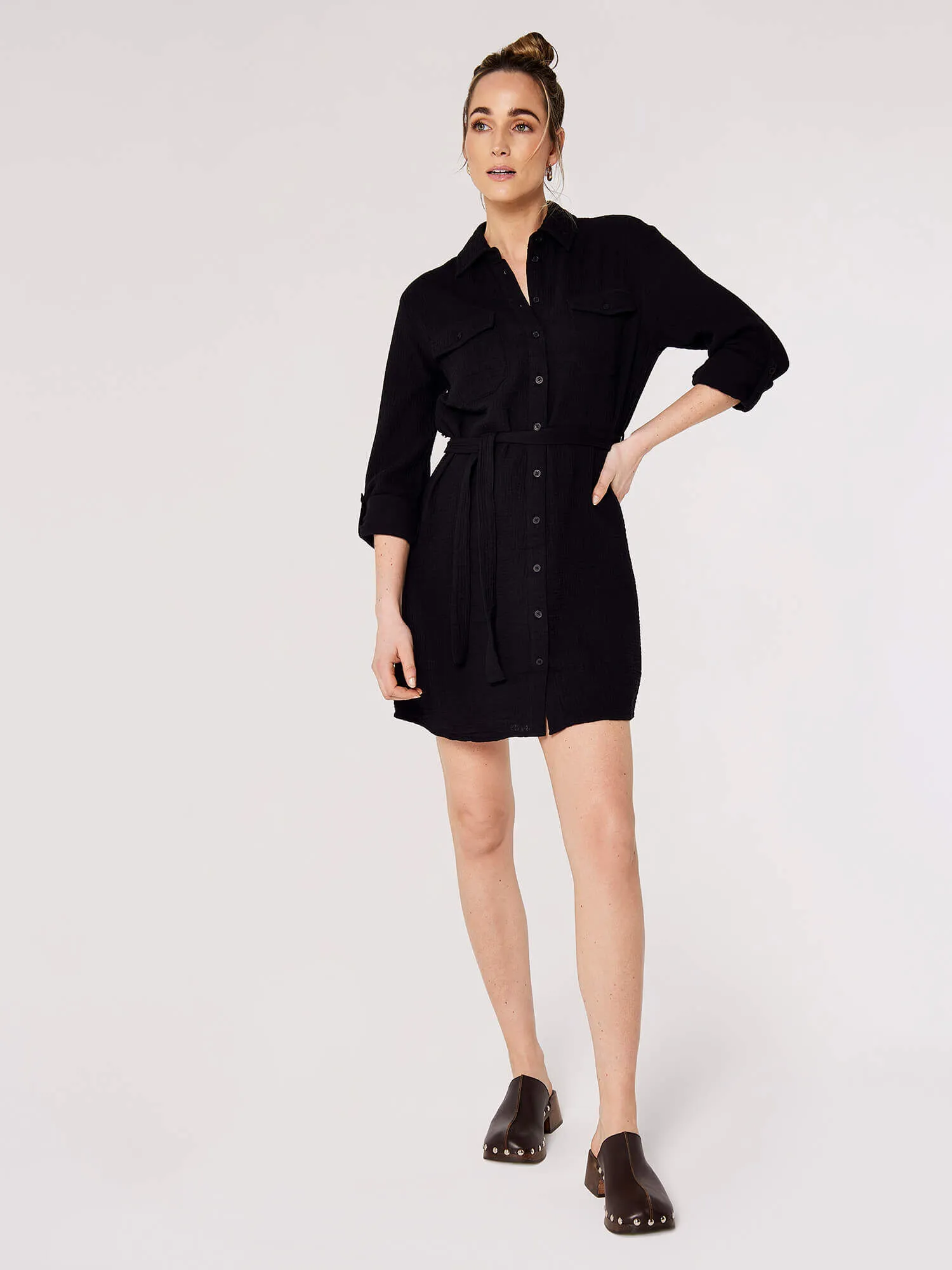 Cotton Shirt Mini Dress | Apricot Clothing