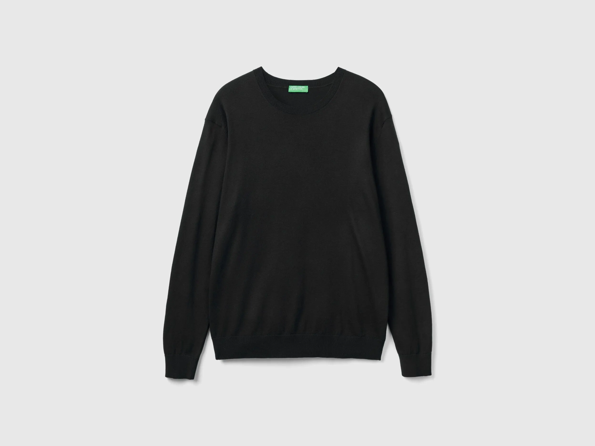 Crew neck sweater in lightweight cotton blend - Black | Benetton