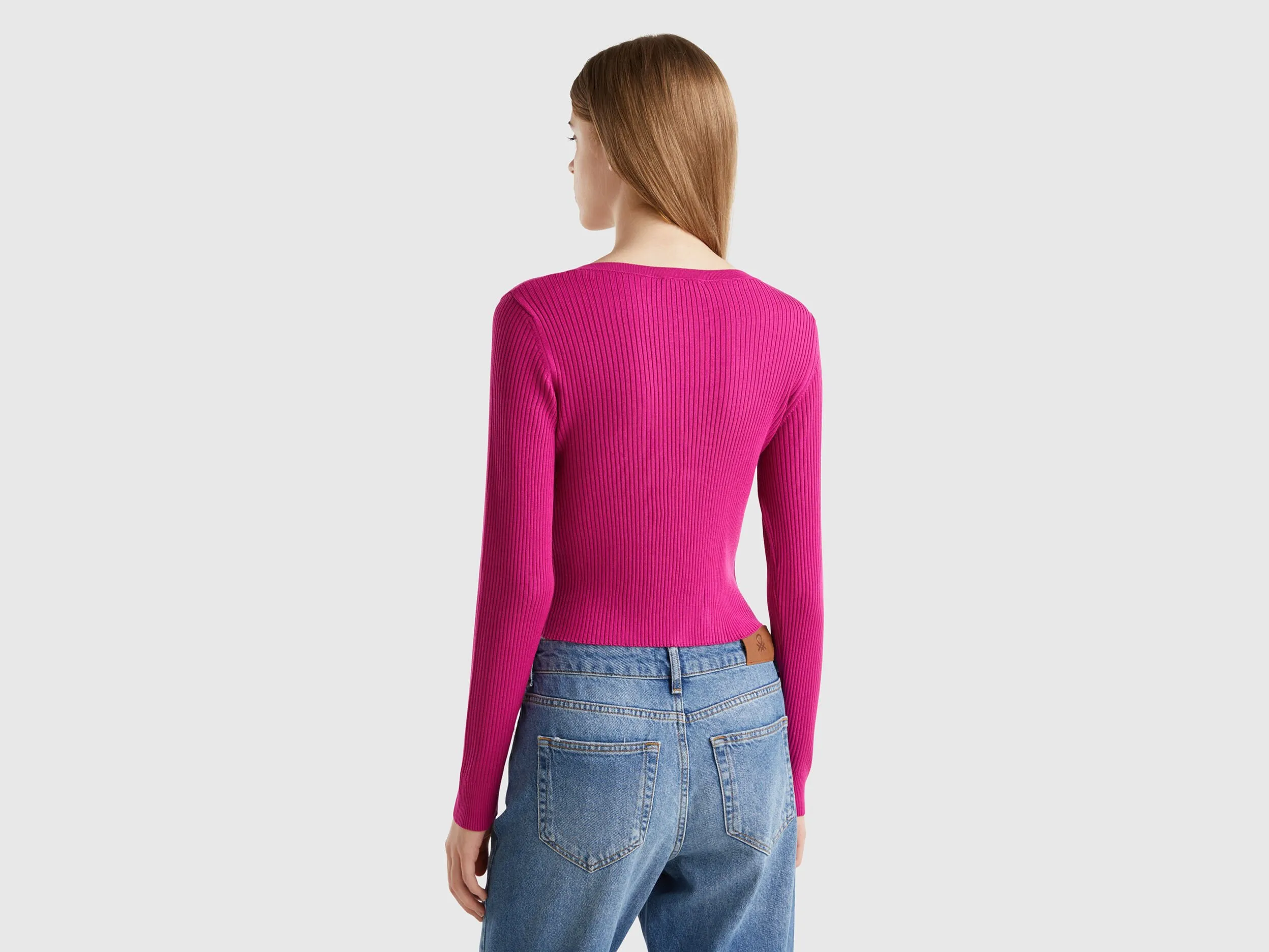 Cropped cardigan with laces - Cyclamen | Benetton