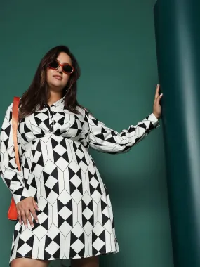 CURVE Black Monochrome Printed Shirt Dress