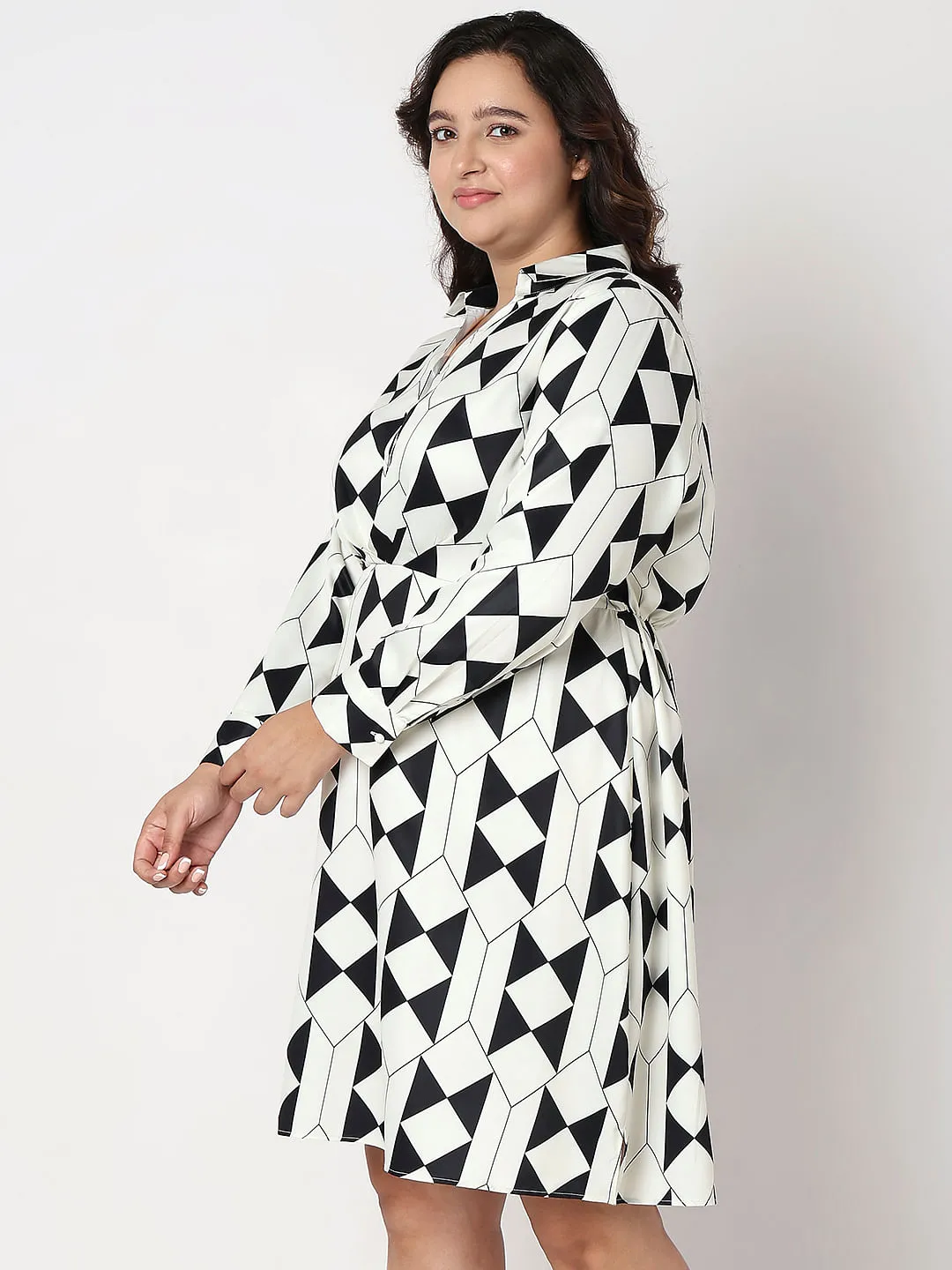 CURVE Black Monochrome Printed Shirt Dress