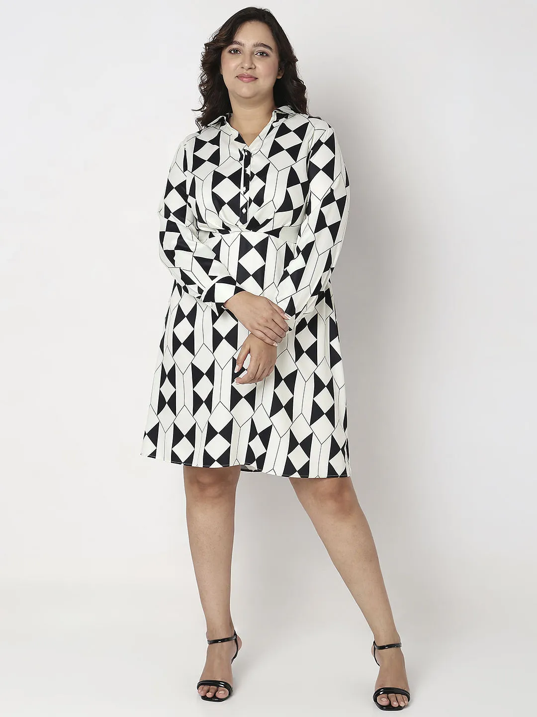 CURVE Black Monochrome Printed Shirt Dress