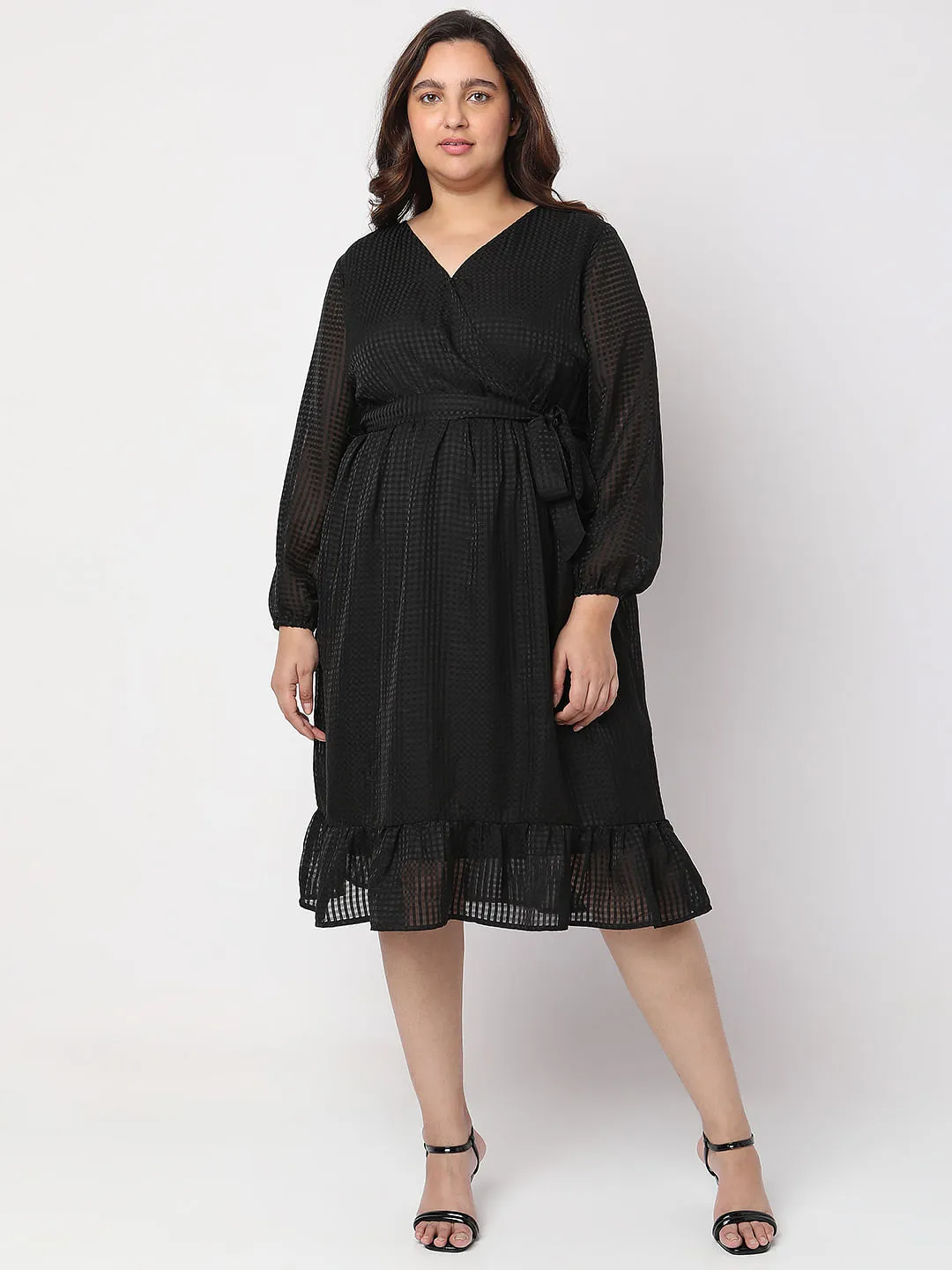 Curve Black Printed Midi Dress