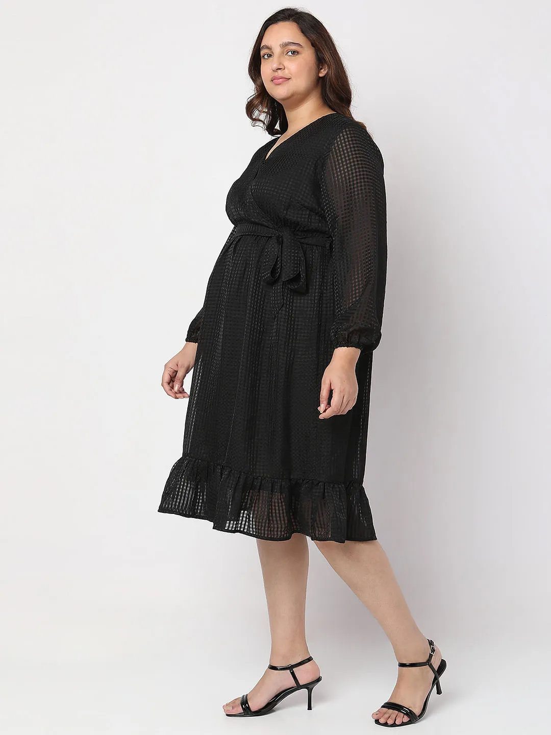 Curve Black Printed Midi Dress