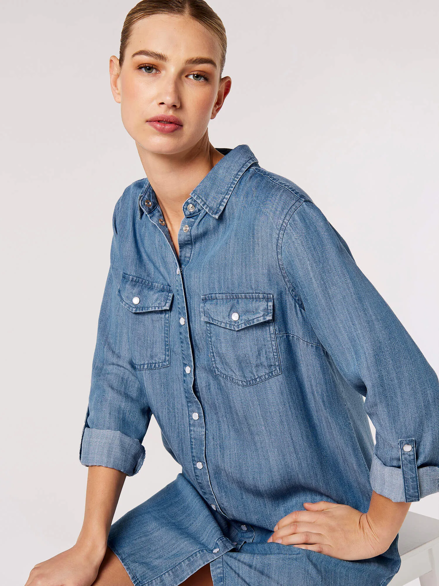 Denim Shirt Mini Dress | Apricot Clothing