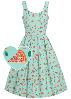 Dolly & Dotty Amanda Pizza 50's Swing Dress Light Blue