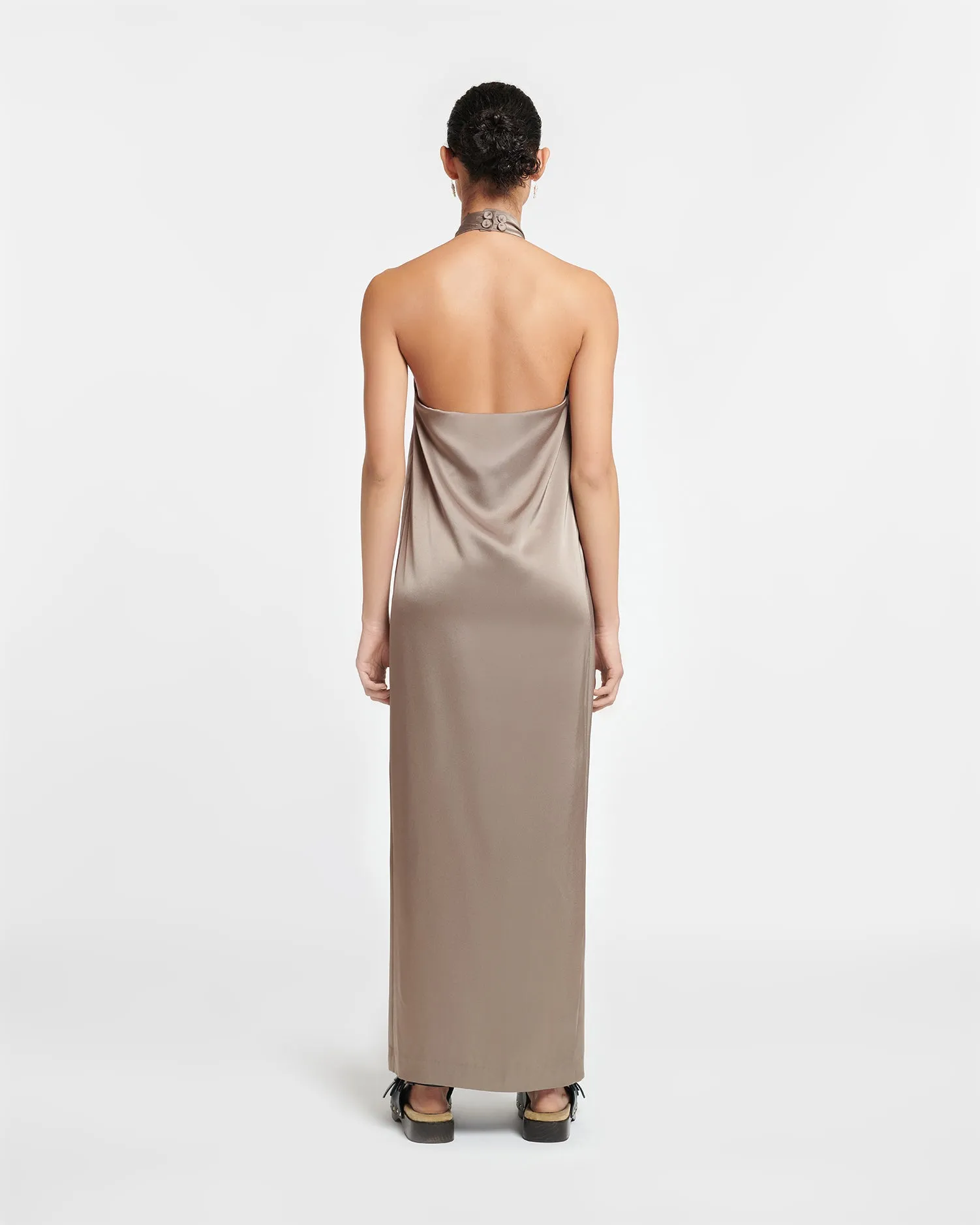 Elima - Slip Satin Halterneck Dress - Clay