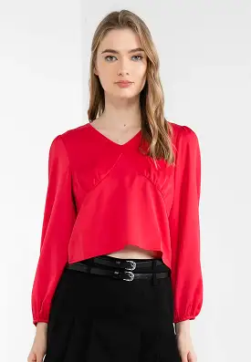 ELLE Apparel Floral Back Button Up Satin Blouse