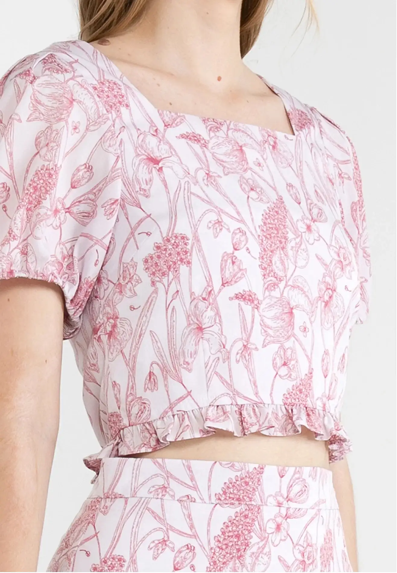 ELLE Apparel Orchid Printed Ruffle Hemline Crop Top