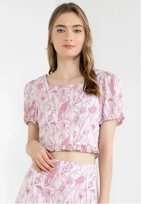 ELLE Apparel Orchid Printed Ruffle Hemline Crop Top