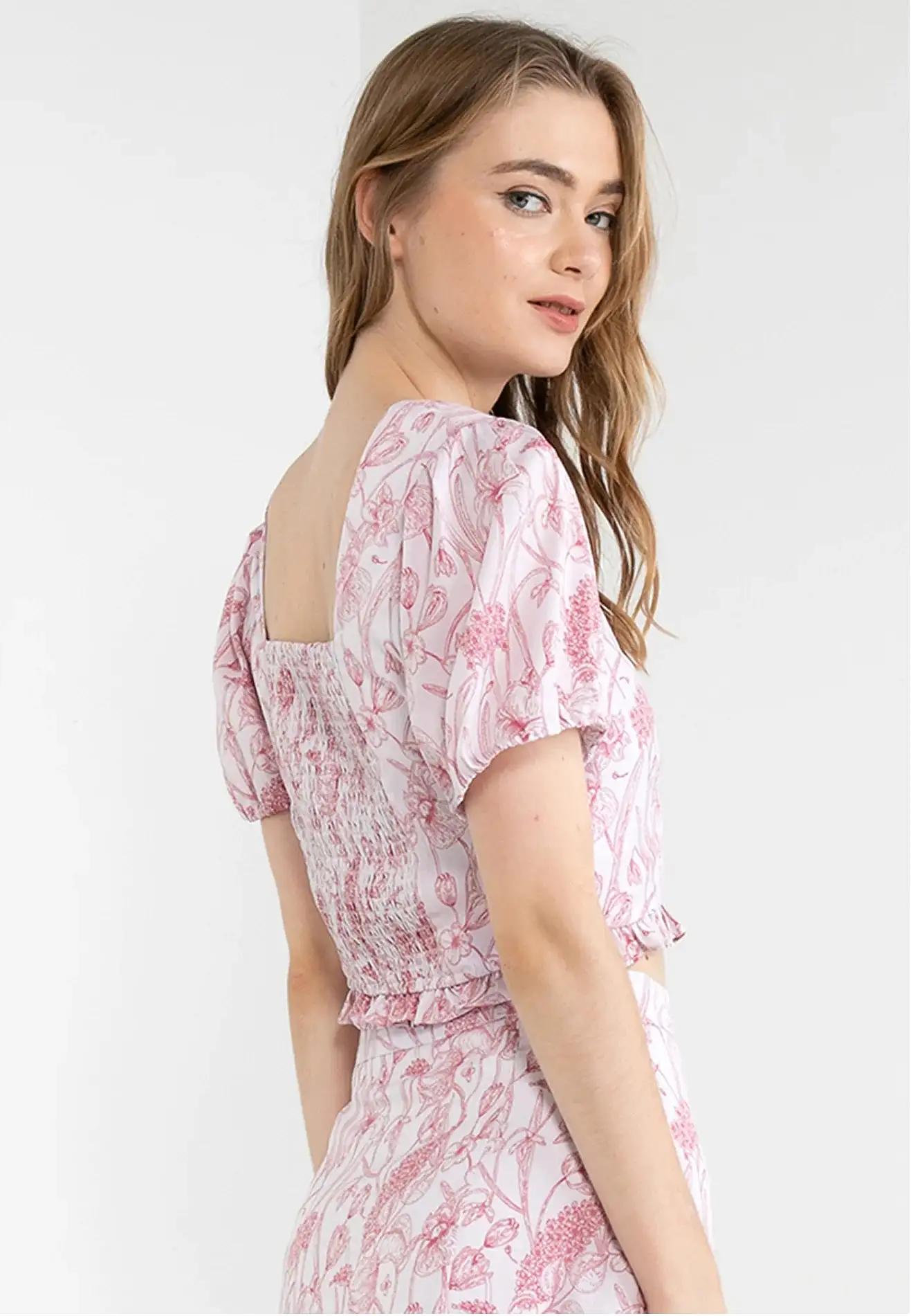 ELLE Apparel Orchid Printed Ruffle Hemline Crop Top