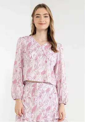 ELLE Apparel Orchid Printed V-Neck Blouse