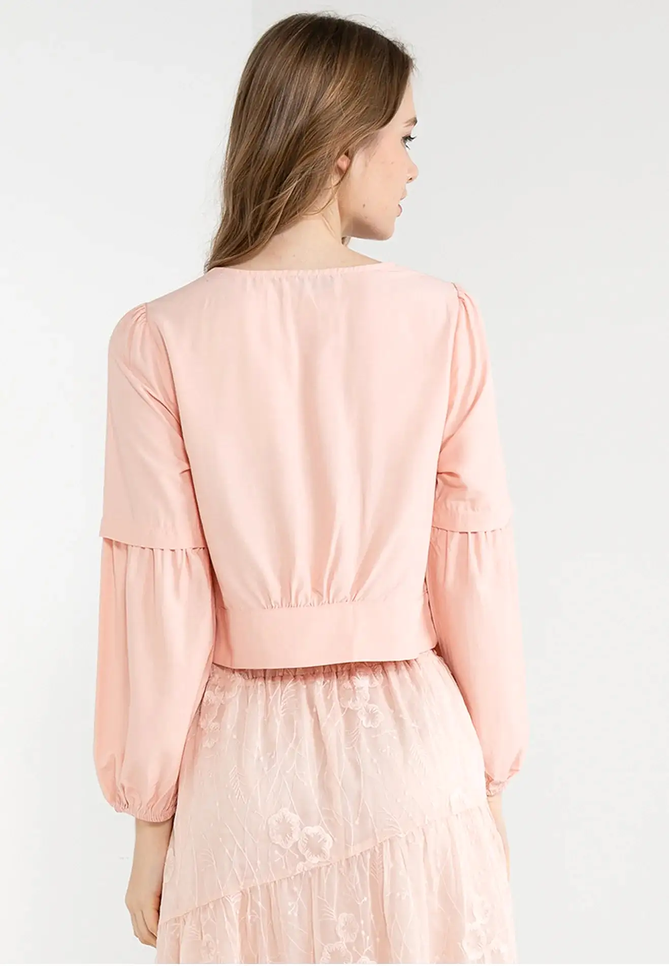 ELLE Apparel Square Neck Ruffle Details Blouse