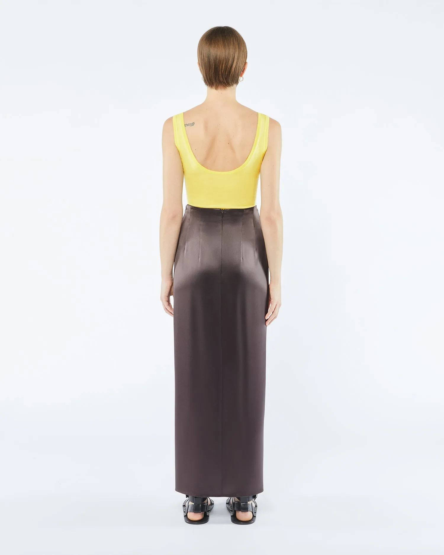 Emiko - Sale Slip Satin Sarong-Style Midi Skirt - Coffee Bean