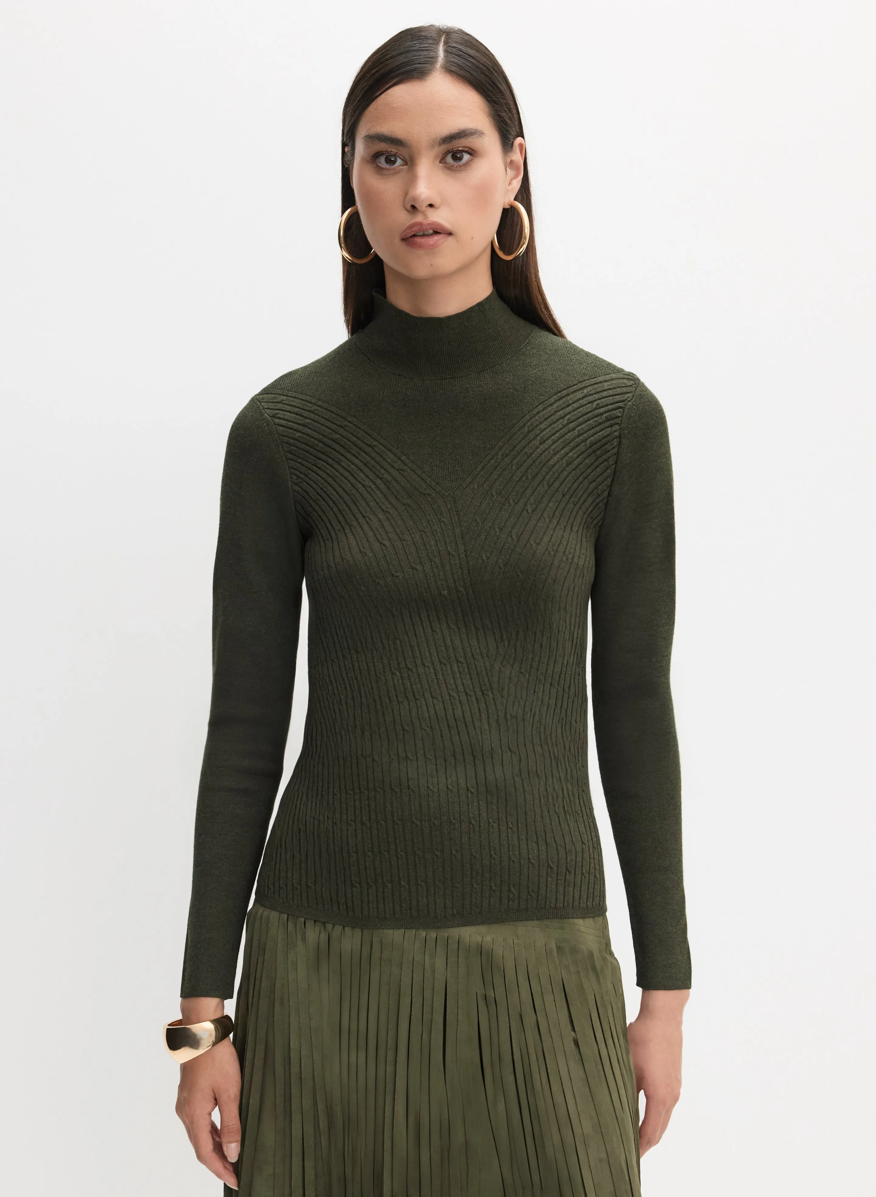 Essential Mock Neck Ribbed Knit Sweater