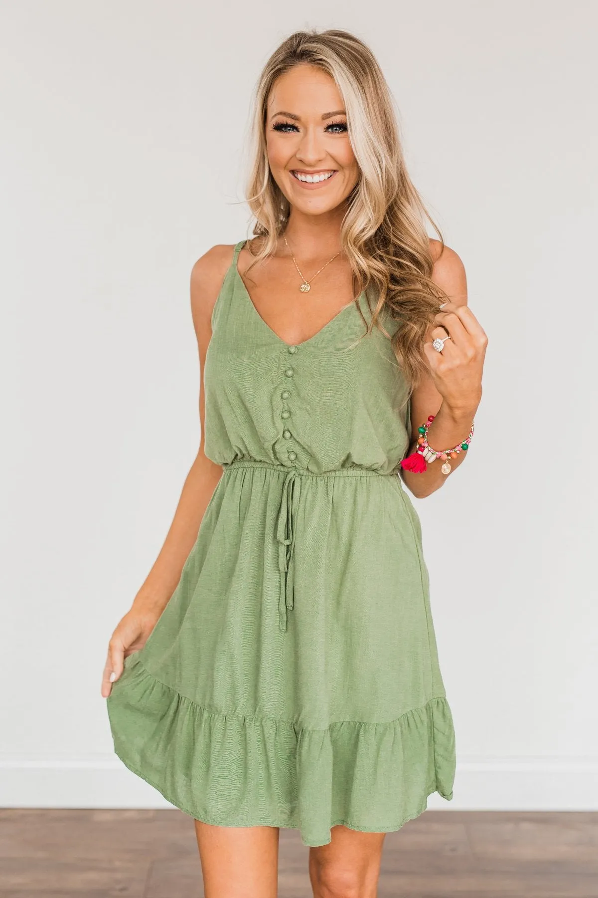 Eternal Love Ruffled Dress- Light Olive