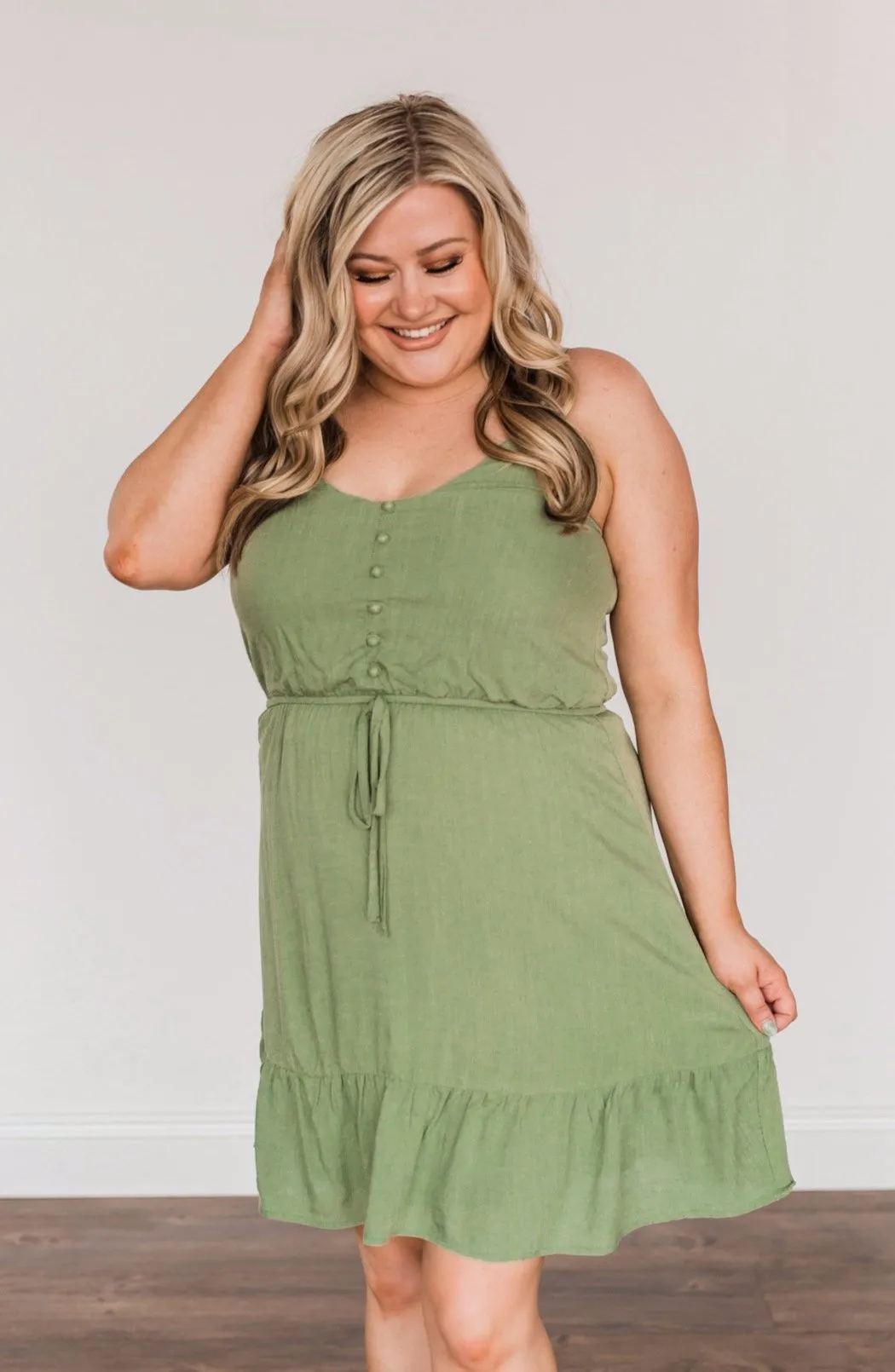 Eternal Love Ruffled Dress- Light Olive