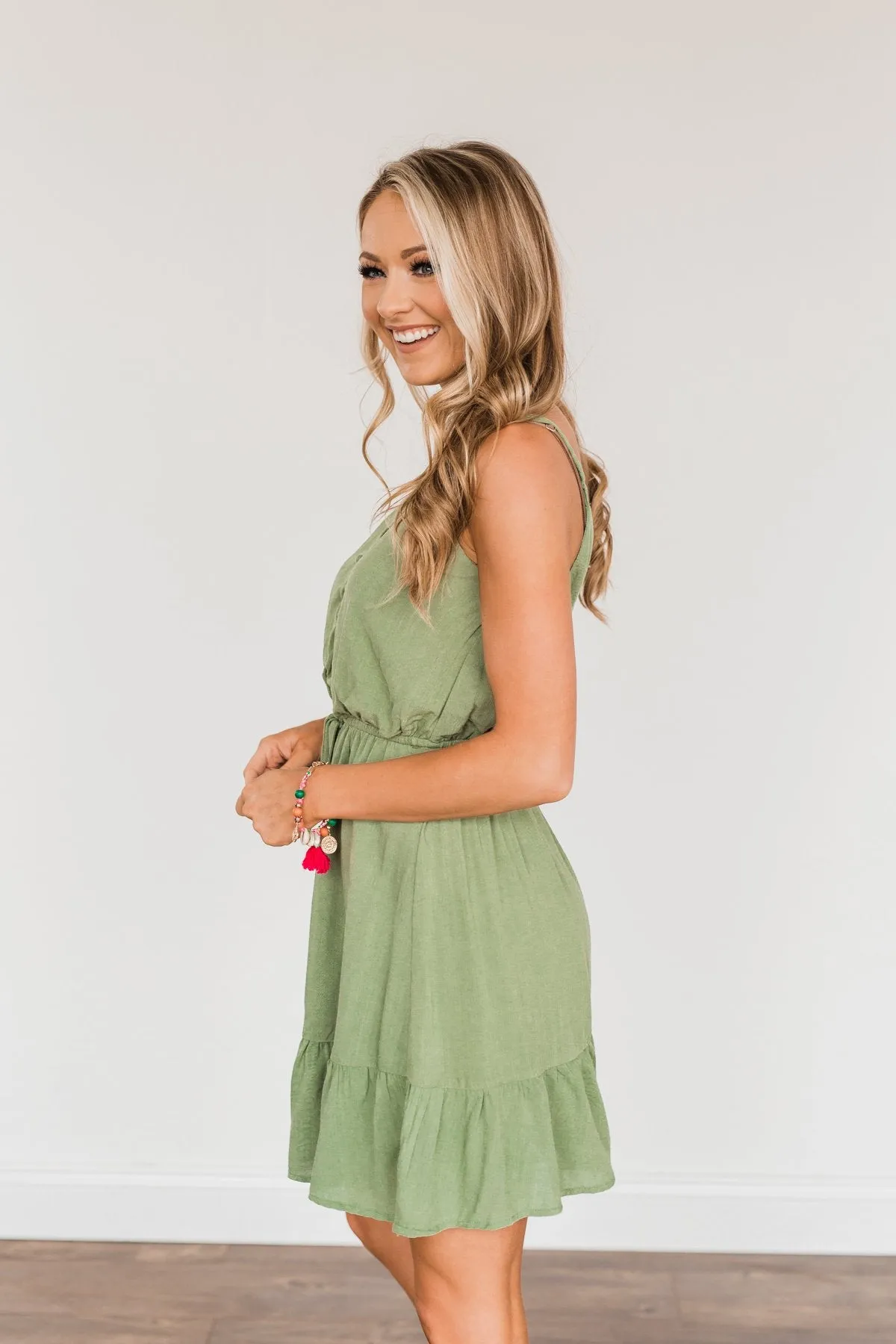 Eternal Love Ruffled Dress- Light Olive