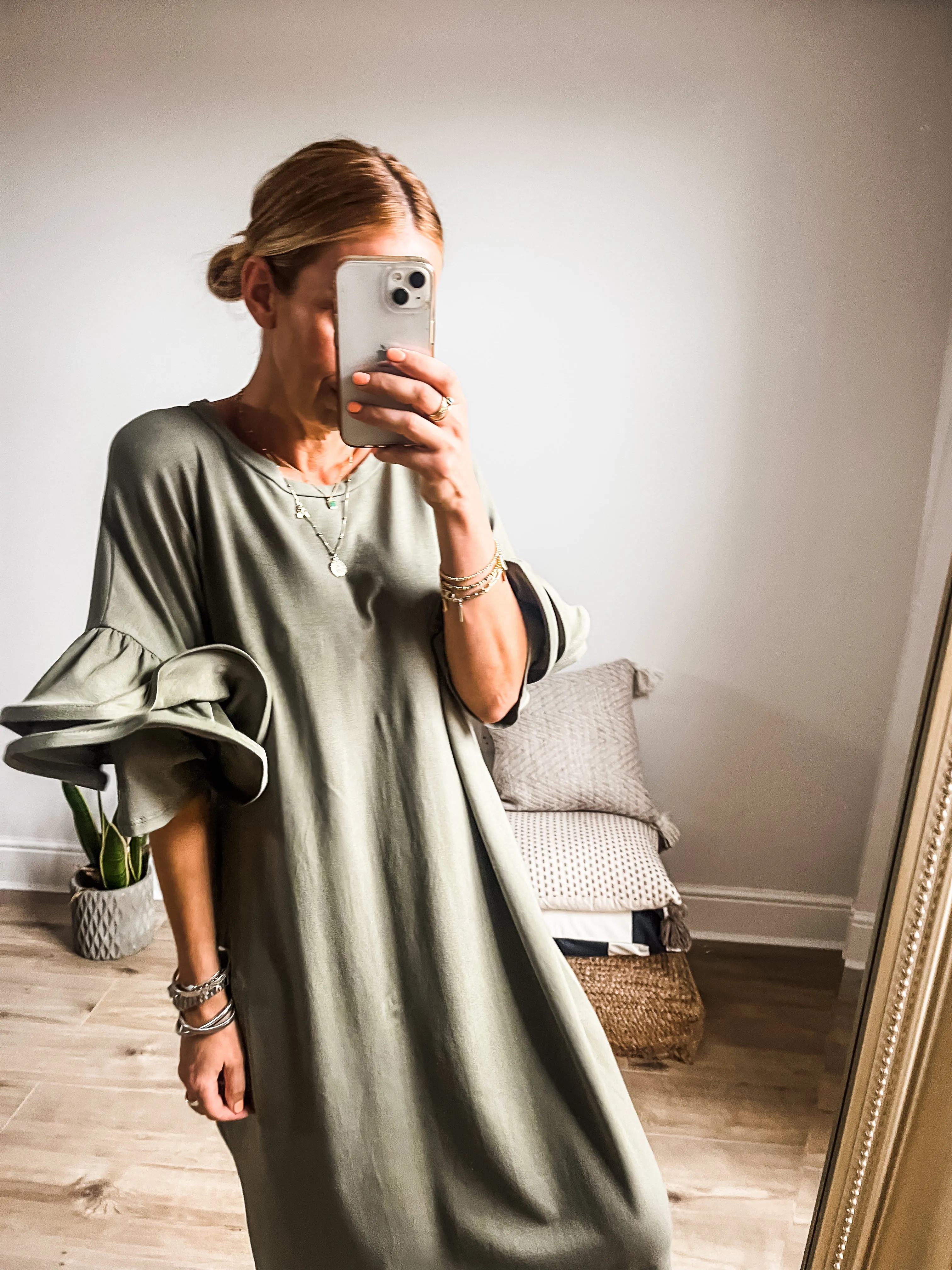 Exaggerated Ruffle Sleeve T-Shirt Midi Dress