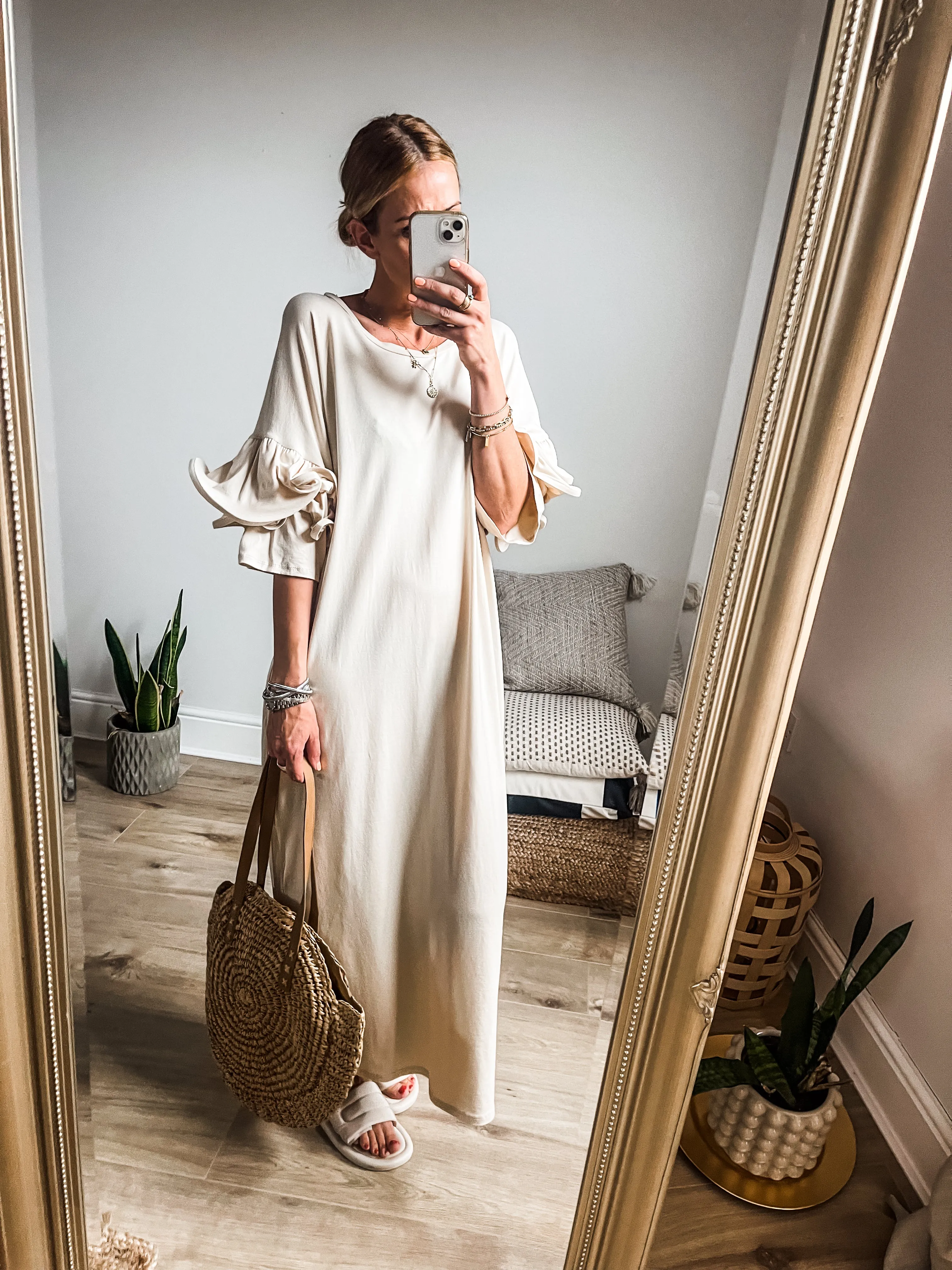 Exaggerated Ruffle Sleeve T-Shirt Midi Dress