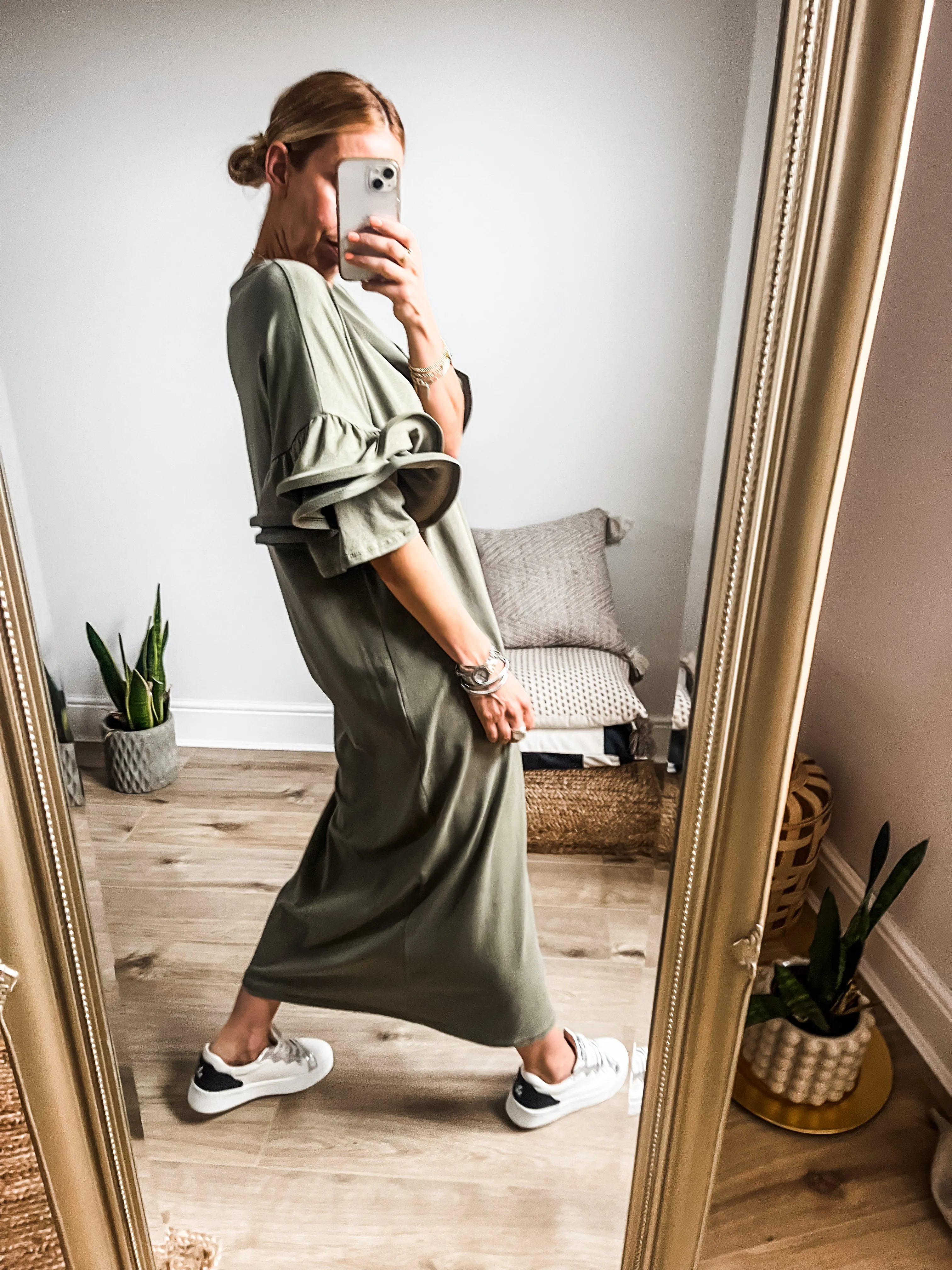 Exaggerated Ruffle Sleeve T-Shirt Midi Dress